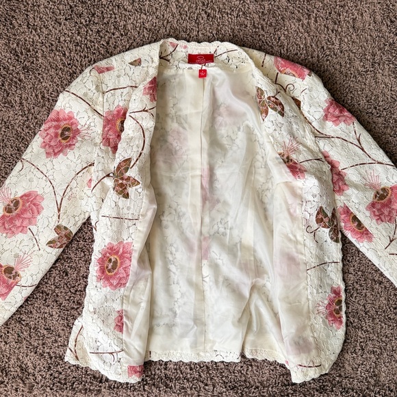 Oscar by Oscar de la Renta Cream/Pink Floral Lace Jacket Size 8 - Picture 5 of 12